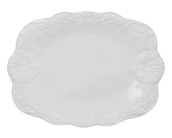 Vassoio con Conchiglie Decorative Bianco 36x50cm in Ceramica