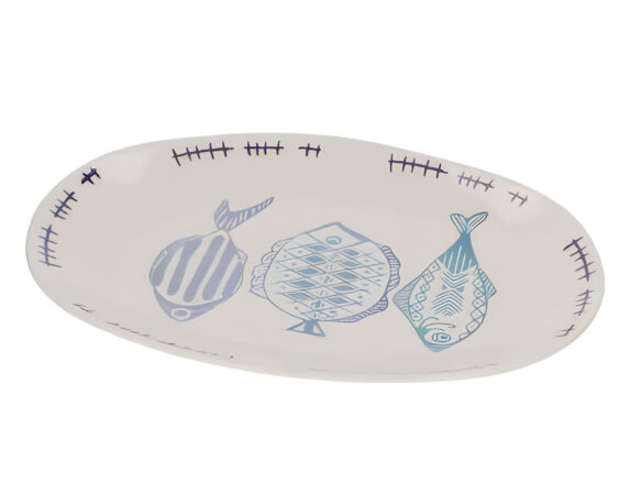 Vassoio Ovale a Forma di Pesci Bianco 36x26x4cm in Ceramica