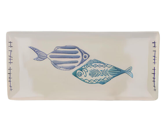 Vassoio Rettangolare a Forma di Pesci Bianco 17x36cm in Ceramica