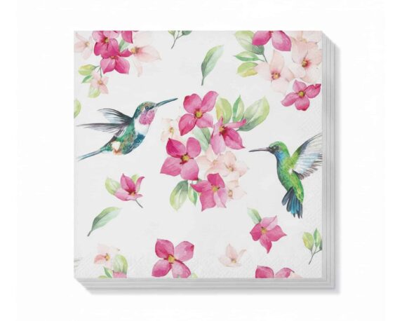 Tovaglioli Eleganti Deligent Hummingbirds White 25x25cm in Carta
