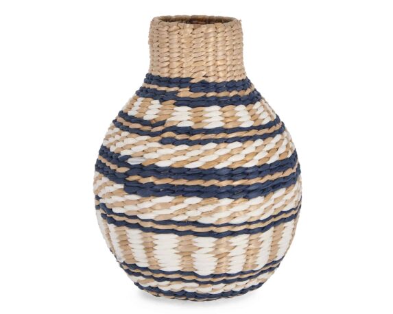 Vaso Bomb Namibia Blu e Bianco D24cm in Rattan – Bizzotto