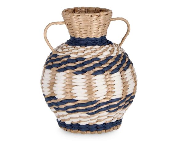 Vaso Anfora Namibia Blu e Bianco D22cm in Rattan – Bizzotto
