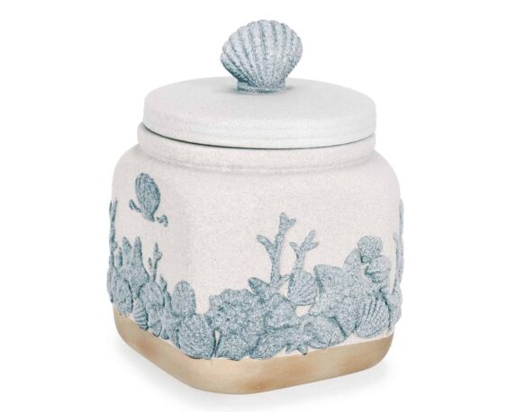 Contenitore Quadrato con Conchiglie Bianco e Blu 13x13x16,5cm in Porcellana – Bizzotto