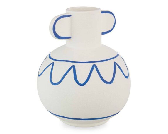 Vaso Anfora Bomb Greek Bianco e Blu D14x18cm in Ceramica – Bizzotto