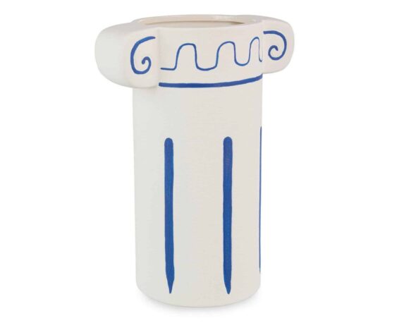 Vaso Colonna Greek Bianco e Blu 17,5×11,5×23,5cm in Ceramica – Bizzotto