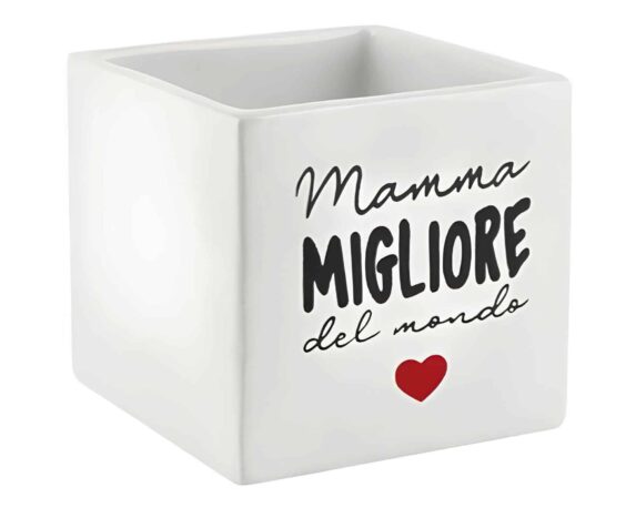 Vasetto Cubo Festa Mamma Elegante e Resistente 10,5×10,5×9,5cm in Ceramica