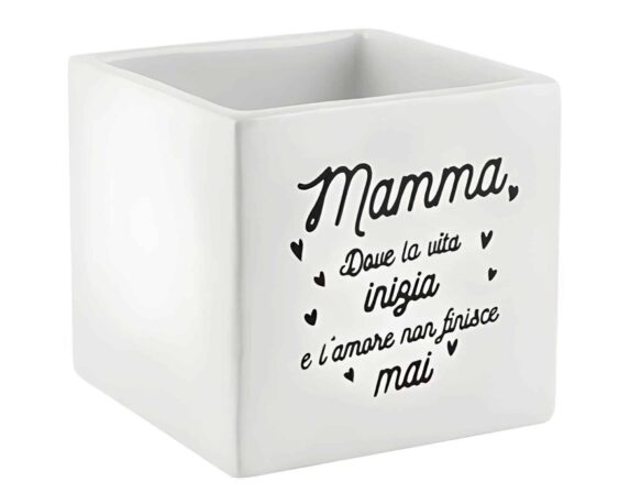 Vasetto Cubo Festa Mamma Elegante e Resistente 10,5×10,5×9,5cm in Ceramica