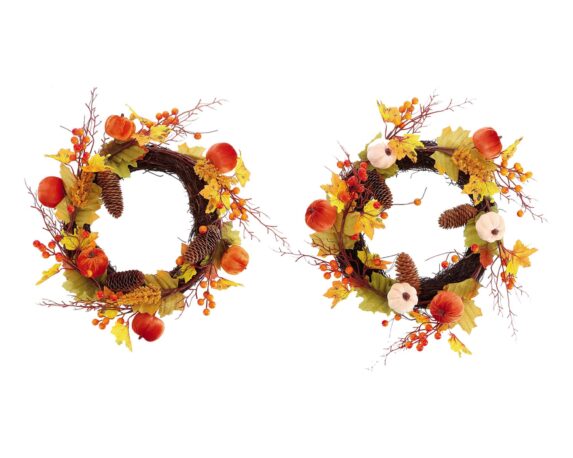 Decorazione Corona Ghirlanda con Zucca e Foglie Assortito D48cm