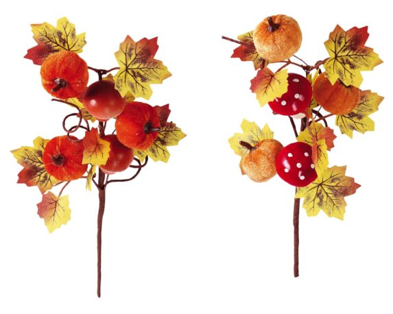 Decorazione Ramo con Zucche e Funghi Assortito 30cm