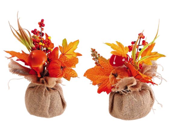 Decorazione con Zucca e Funghi con Base Assortito 9x24cm in Juta