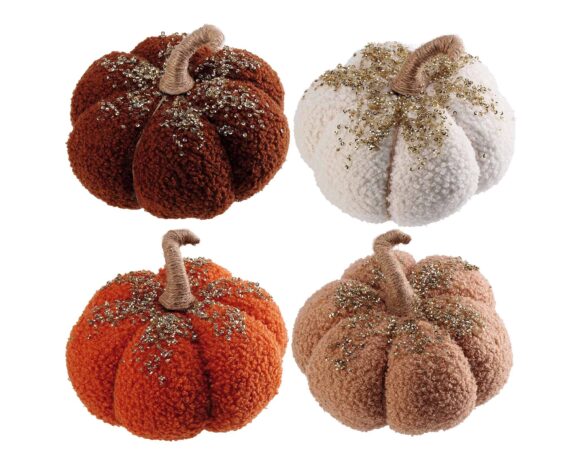 Zucca Decorativa con Brillantini Assortito D17x12cm in Tessuto