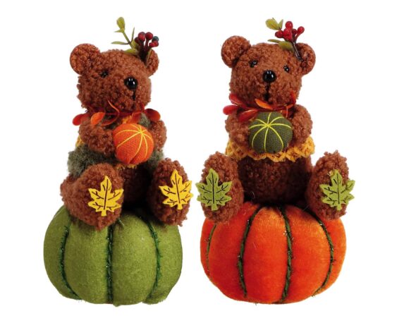 Decorazione con Orso e Zucca D8x16cm in  Tessuto