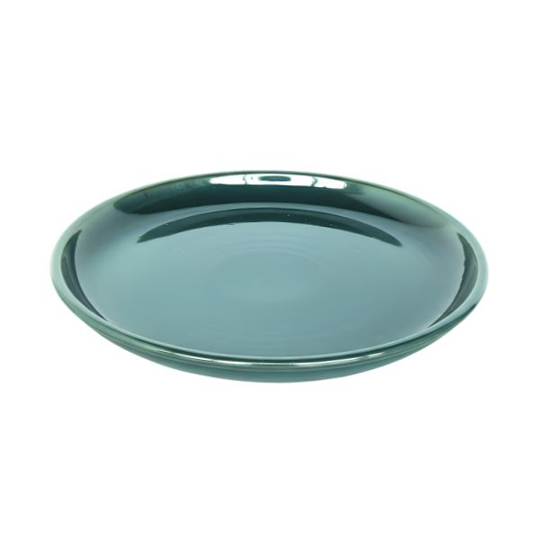 Sottovaso Celadon in ceramica smaltata colore celadon su sfondo bianco.