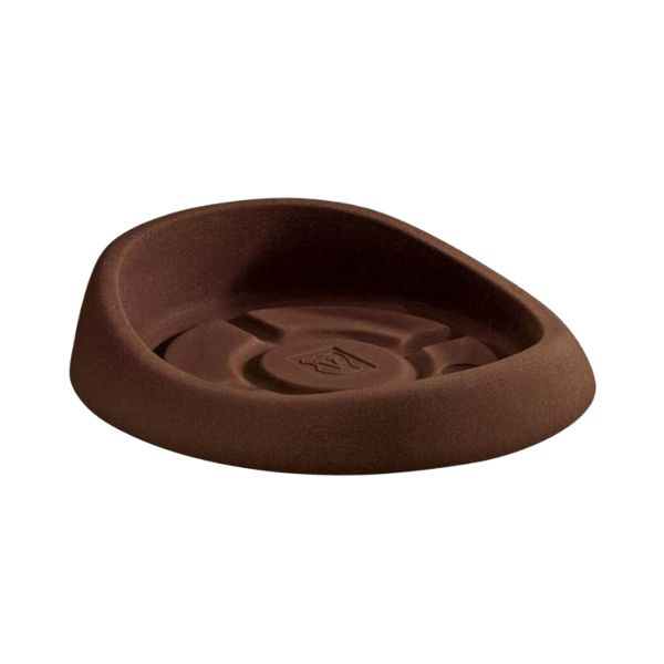 Sottovaso rotondo genesis incastro clip-on per vaso genesis colore marrone imbrunito tondo su sfondo bianco.