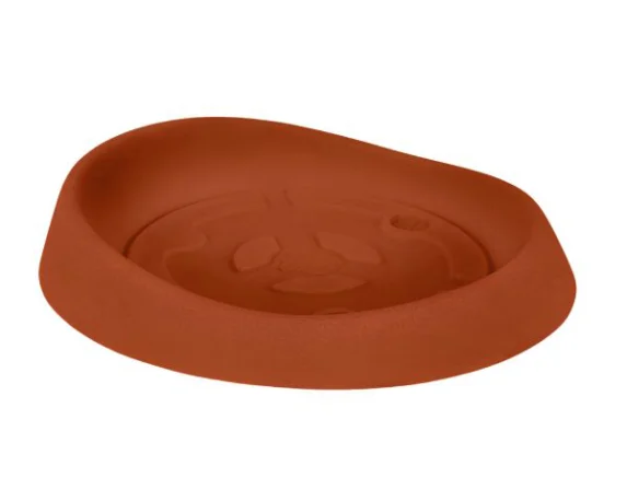 Sottovaso rotondo genesis incastro clip-on per ciotola genesis colore terracotta tondo su sfondo bianco.