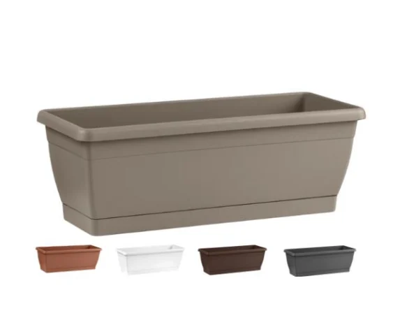 Vaso rettangolare Roxanne con sottovaso in plastica – Floralgarden