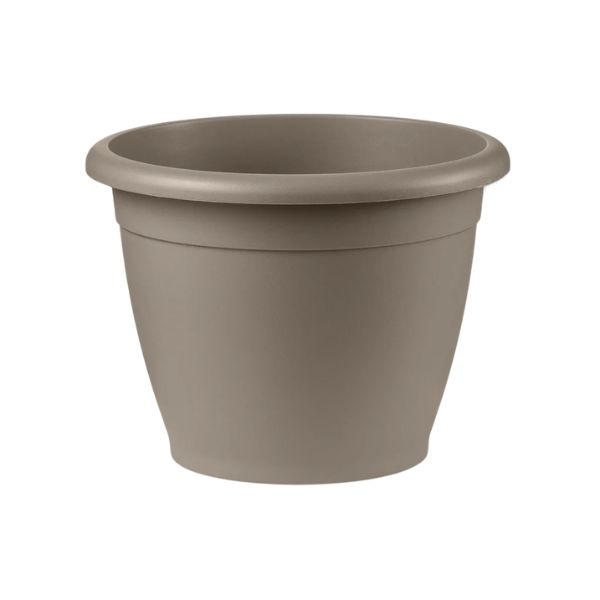 Vaso rotondo Naxos in plastica in varie misure colore tortora su sfondo bianco