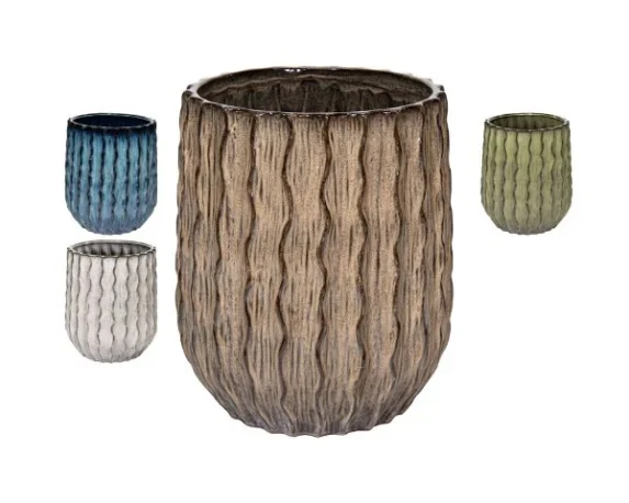 Vaso Decorativo Rotondo Boheme Rib in Ceramica Smaltata – Floralgarden