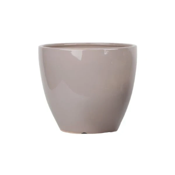 Vaso Decorativo Rotondo Duet Egg in Ceramica Smaltata colore tortora su sfondo bianco.