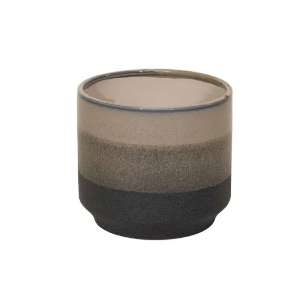 Vaso decorativo rotondo duets cylinder ceramica smaltata grigio-reattivo-tricolore. su sfondo binaco.