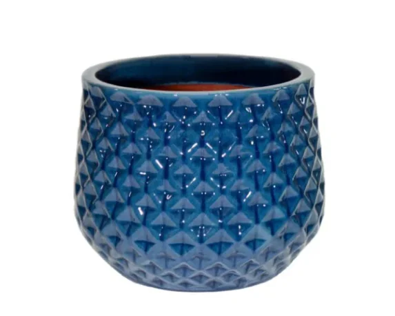 Vaso Decorativo Rotondo Portly CdL Wyber in Ceramica Smaltata color blu avio su sfondo bianco.
