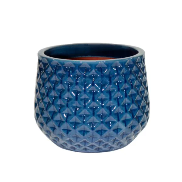Vaso Decorativo Rotondo Portly CdL Wyber in Ceramica Smaltata color blu avio su sfondo bianco.