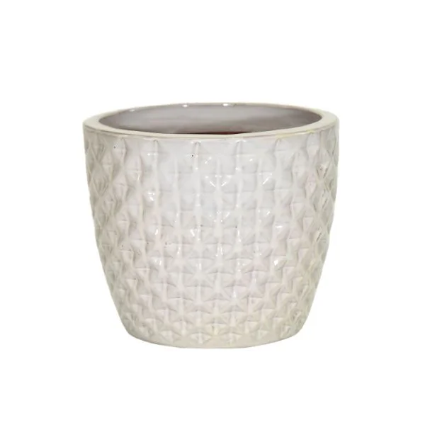 vaso decorativo rotondo portly egg wyber ceramica smaltata colore crema su sfondo bianco