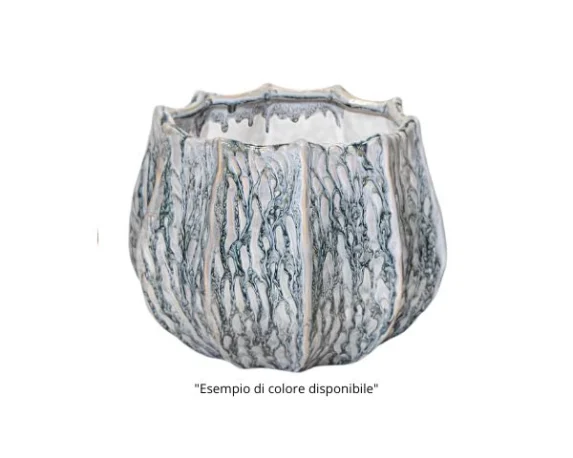 Vaso decorativo rotondo fave callas ceramica smaltata mix colori su sfondo binaco.