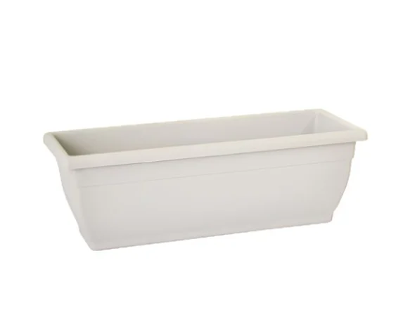 Vaso rettangolare balconetta della vasar collezione Olimpo modello Venere colore bianco perla su sfondo bianco.
