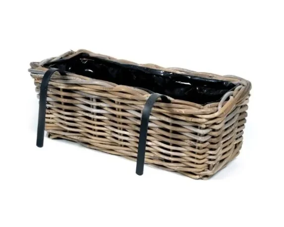 Cesta coprivaso rettangolare Laura Balconybox in rattan naturale con gancio – FloralGarden