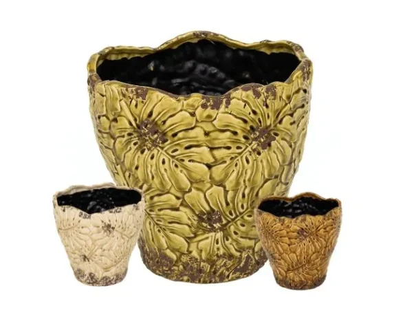 Vaso decorativo rotondo Bohemian Leaf Pot in ceramica smaltata – FloralGarden