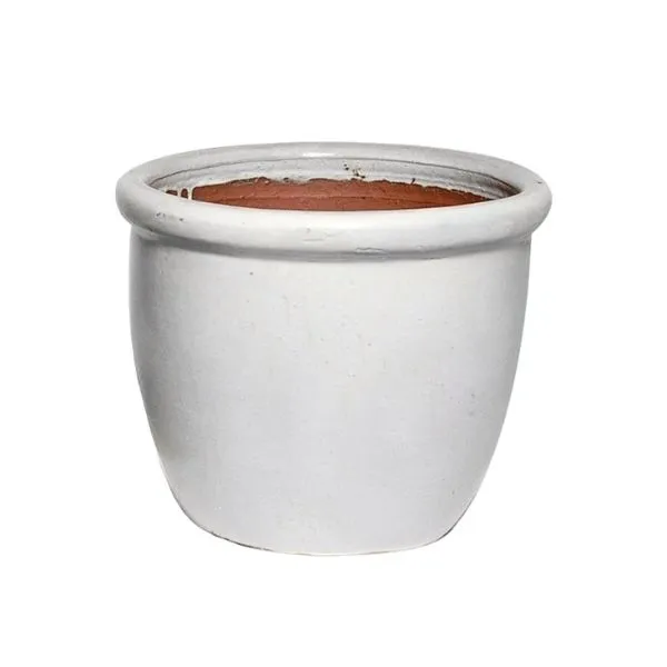 Il Vaso Decorativo Rotondo Bordato Glazed Hp001 di Mega Collections (distribuito da Floral Garden) unisce il fascino intramontabile della manifattura classica a una finitura moderna ad alto impatto visivo. Realizzato in terracotta ad alto spessore, questo vaso è caratterizzato da una silhouette sinuosa con un elegante bordo pronunciato sulla parte superiore, che ne facilita la presa e ne slancia la figura. La ricca smaltatura lucida esterna riflette magnificamente la luce, creando sfumature di colore cromatiche uniche su ogni pezzo che esaltano la tridimensionalità della ceramica sia in ambienti interni che outdoor, su sfondo bianco.