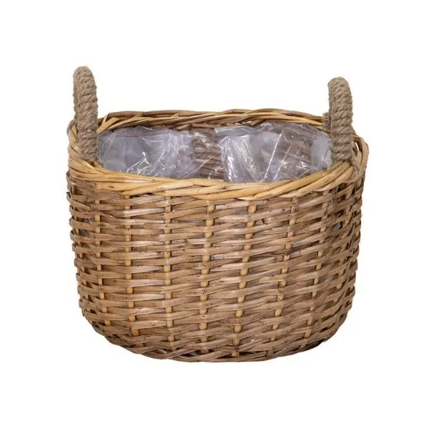 Cesta Coprivaso CrossBasketOval in salice intrecciato con manici in corda. Su Floral Garden: interno protettivo impermeabile in 3 misure ovali!