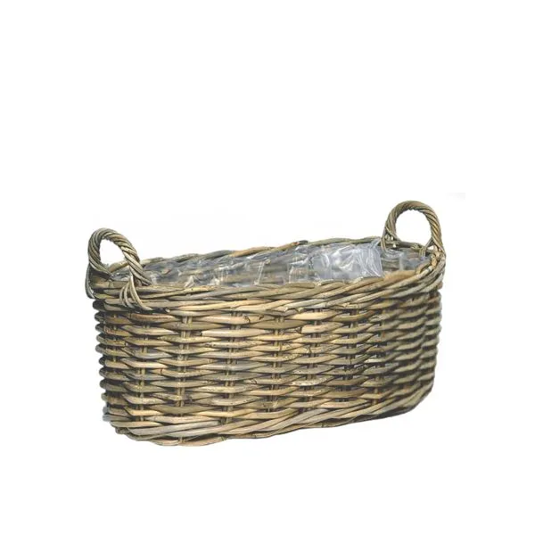 Fodera stagna interna e solido rattan intrecciato a mano! Scopri la cesta coprivaso ovale DesiNatural di Floral Garden, in 3 misure fino a L58 cm.