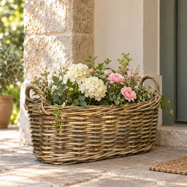 Fodera stagna interna e solido rattan intrecciato a mano! Scopri la cesta coprivaso ovale DesiNatural di Floral Garden, in 3 misure fino a L58 cm.