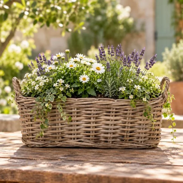 Fodera stagna interna e solido rattan intrecciato a mano! Scopri la cesta coprivaso ovale DesiOval B di Floral Garden, in 2 misure fino a L43 cm.