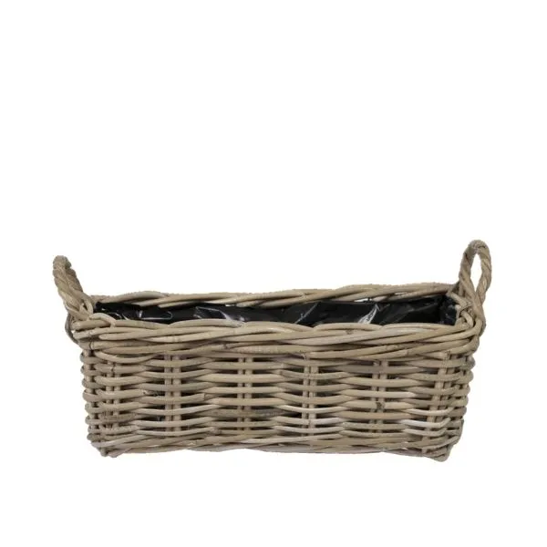 Fodera impermeabile interna e 2 misure rettangolari fino a L45! Scopri la cesta DesiRecta B in rattan con manici su Floral Garden per le tue piante.