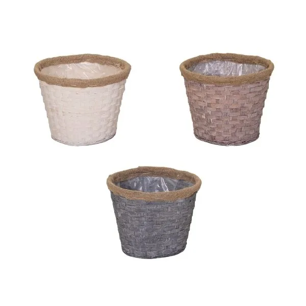 Fodera impermeabile interna e bordo in juta! Scopri la cesta rotonda Bando Bamboo D23 su Floral Garden nelle varianti Lavanda Spento, Rosa Confetto e Rosa Cipria.