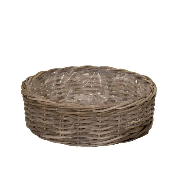 Cesta Ciotola EviRound Low BL in rattan intrecciato senza manici. Su Floral Garden: fodera impermeabile interna in 3 ampie misure rotonde fino a D45!