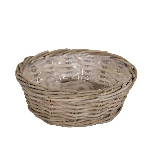 Cesta Ciotola EviRound LowB in rattan intrecciato senza manici. Su Floral Garden: fodera impermeabile interna e fondo stretto in 4 misure rotonde!