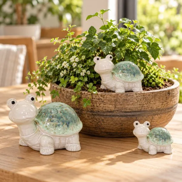 Guscio verde giada e finitura vetrificata lucida! Scopri la simpatica tartaruga decorativa NinaTurtle in ceramica di Floral Garden in 3 misure fino a L21.5.