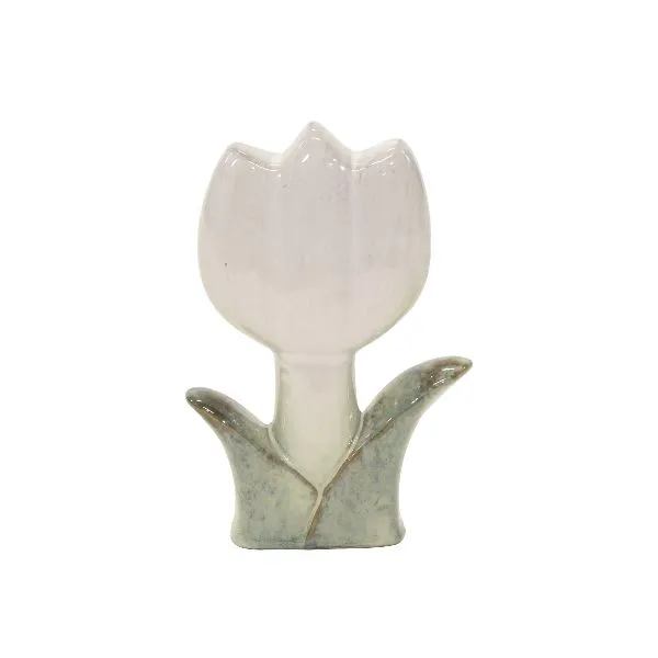 Corolla panna e foglie verde salvia! Scopri il romantico tulipano decorativo NinaTurtle in ceramica di Floral Garden, in 2 misure fino a H25 cm.