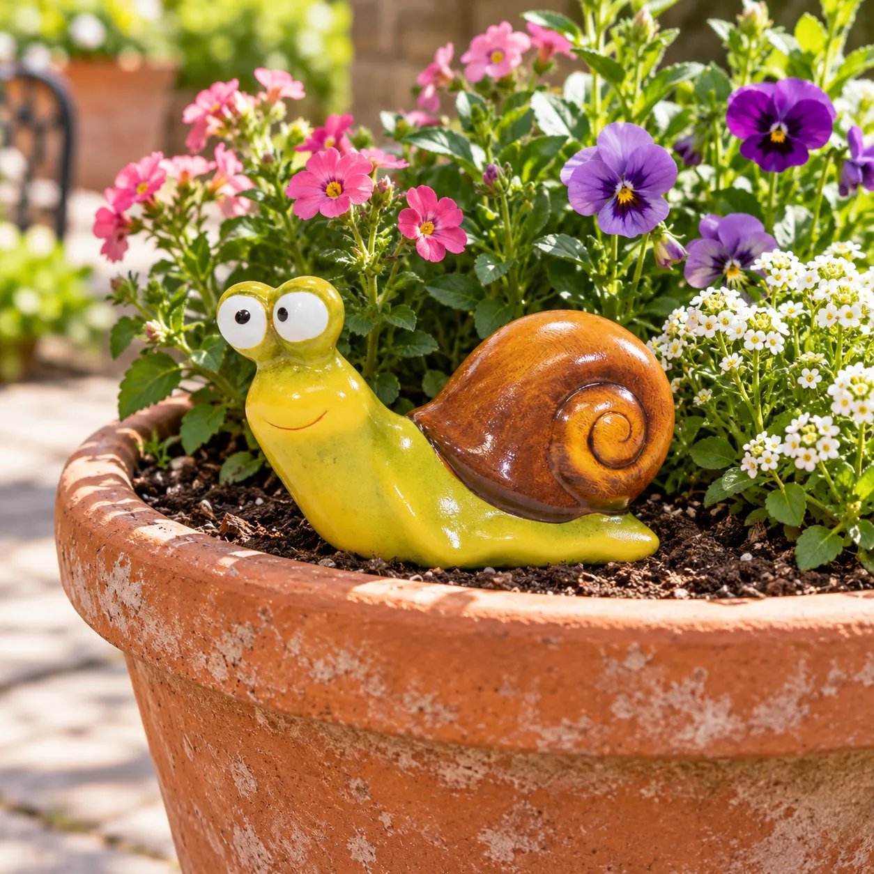 Finitura lucida dipinta a mano e 2 misure disponibili fino a L12.5! Scopri la simpatica lumaca decorativa ImpulsSnail in argilla di Floral Garden.