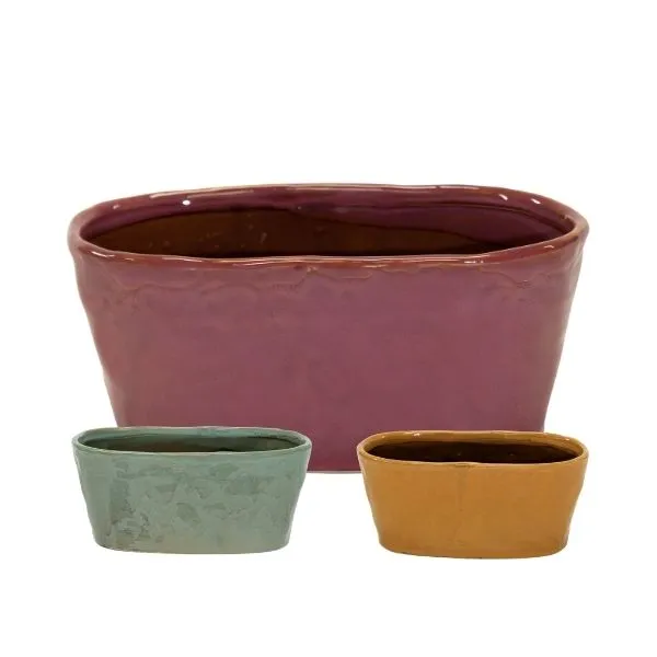Vaso Cachepot Ovale VillageOval in ceramica smaltata. Su Floral Garden: esclusivo design increspato senza foro, perfetto per davanzali in 2 misure!