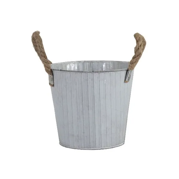 Vaso Cachepot BobRopeOld in metallo zincato con manici in corda. Su Floral Garden: esclusivo stile rustico senza foro D17,5 cm per piante interne!
