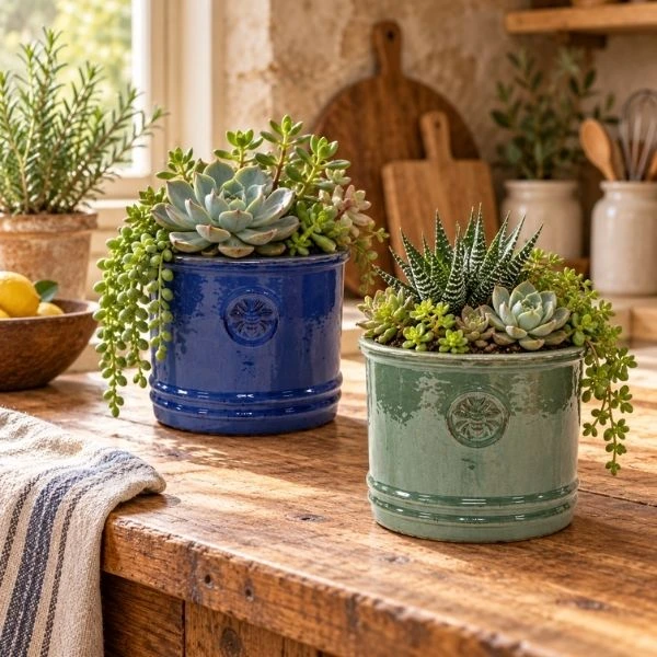 Vaso Cilindrico Glazed Bumble Bee in ceramica smaltata. Su Floral Garden: elegante design con rilievo, foro di drenaggio e disponibile in 4 misure!
