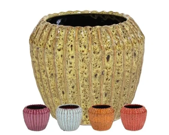 Vaso decorativo rotondo IdeRibCone ceramica smaltata – Floral Garden