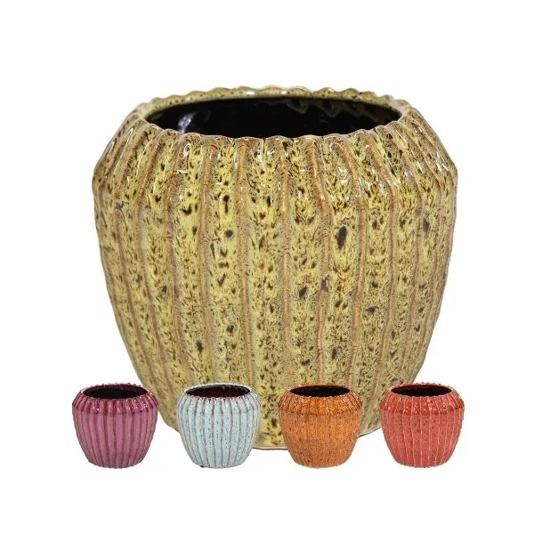 Vaso Cachepot Ide Rib Cone in ceramica smaltata. Su Floral Garden: esclusivo design a costine senza foro, perfetto per interni in 3 misure!