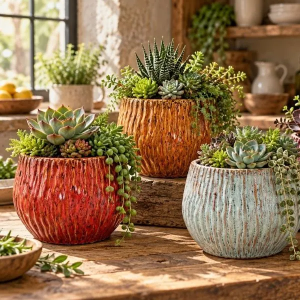 Vaso Cachepot Ide Wave Egg in ceramica smaltata. Su Floral Garden: esclusivo design a uovo con coste ondulate senza foro, in 4 colori e 3 misure!