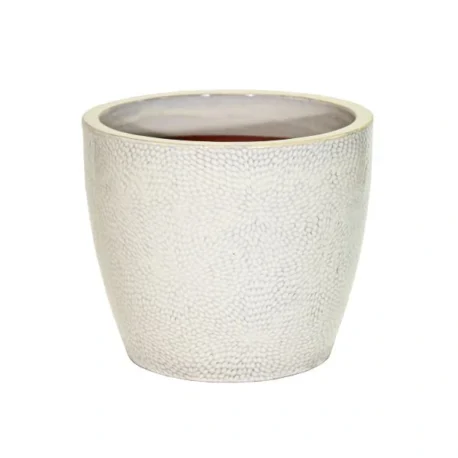 vaso-decorativo-rotondo-portly-egg-dimples-ceramica-smaltata-crema-floralgarden-600×600 Vaso a Uovo Portly Egg Dimples in ceramica smaltata. Su Floral Garden: elegante texture a fossette con foro di drenaggio, disponibile in 3 misure colore crema su sfondo bianco.